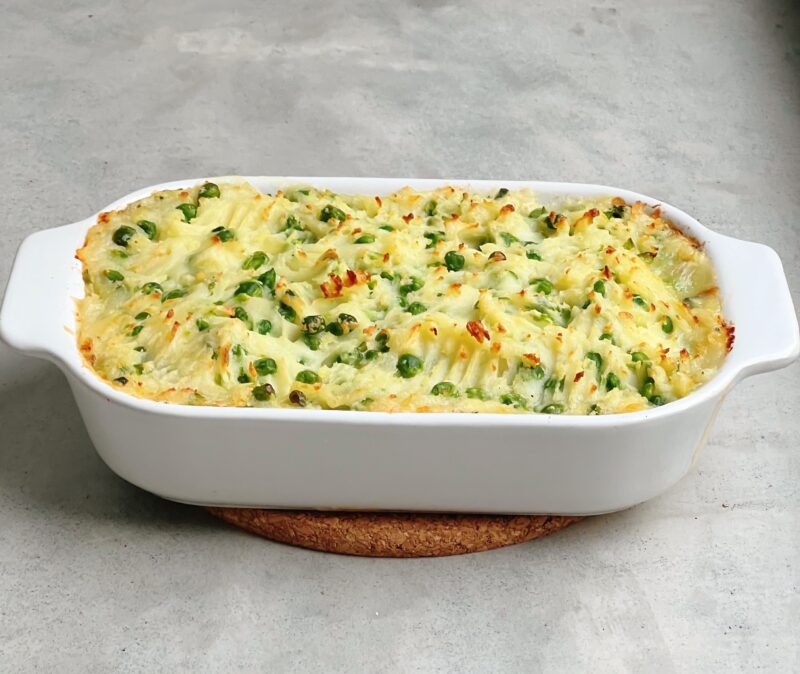 Ovenschotel met roze zalm en spinazie